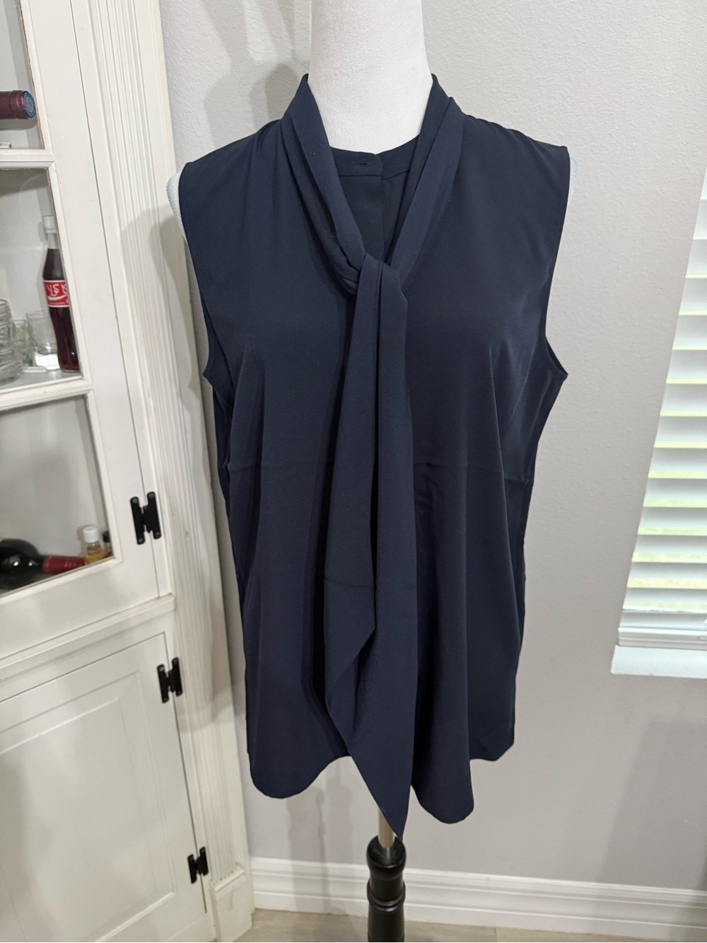 Tory Burch Dark Navy Sleeveless Scarf-Neck Camisole